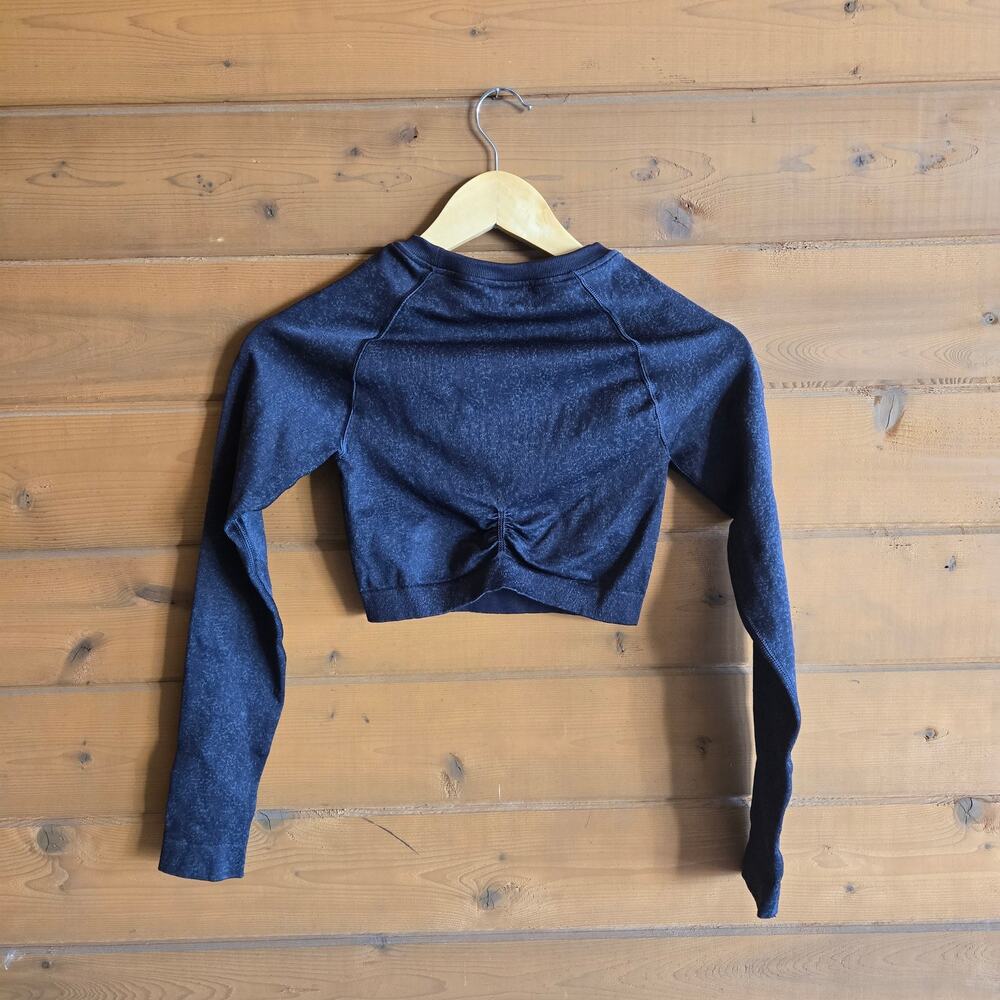 Gymshark Adapt Fleck Seamless Long Sleeve Crop Top S Mineral Black Workout Shirt - Picture 3 of 4